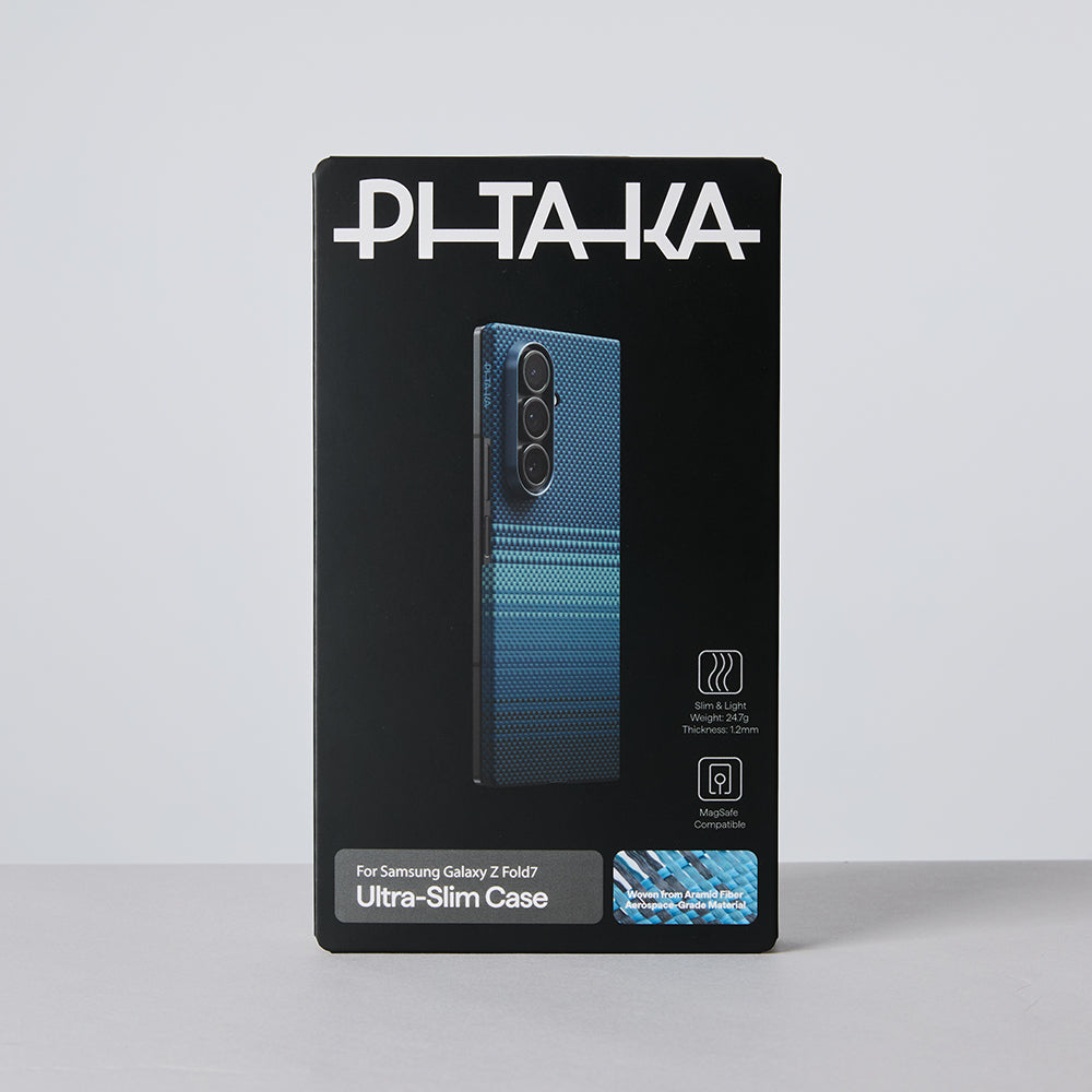 Galaxy Z Fold 7 Kılıf M-safe Şarj Özellikli Aramid Fiber Pitaka Tactile Woven Sunset-Moonrise Serisi Kapak Mavi