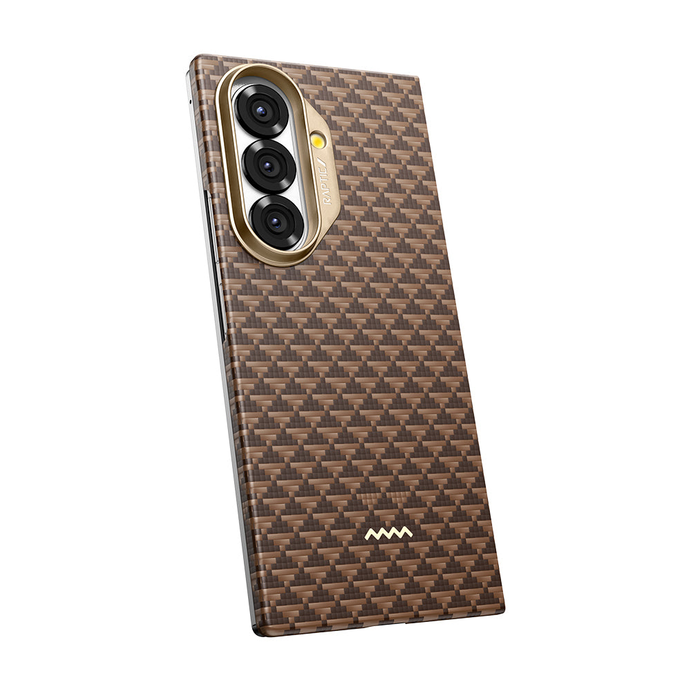 Galaxy Z Fold 7 Kılıf M-safe Şarj Özellikli Raptic Aramid Skin Origin Serisi Kapak Kahverengi