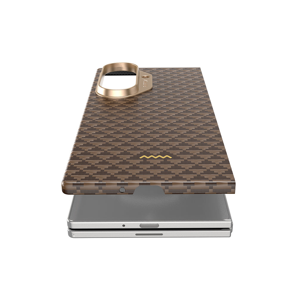 Galaxy Z Fold 7 Kılıf M-safe Şarj Özellikli Raptic Aramid Skin Origin Serisi Kapak Kahverengi