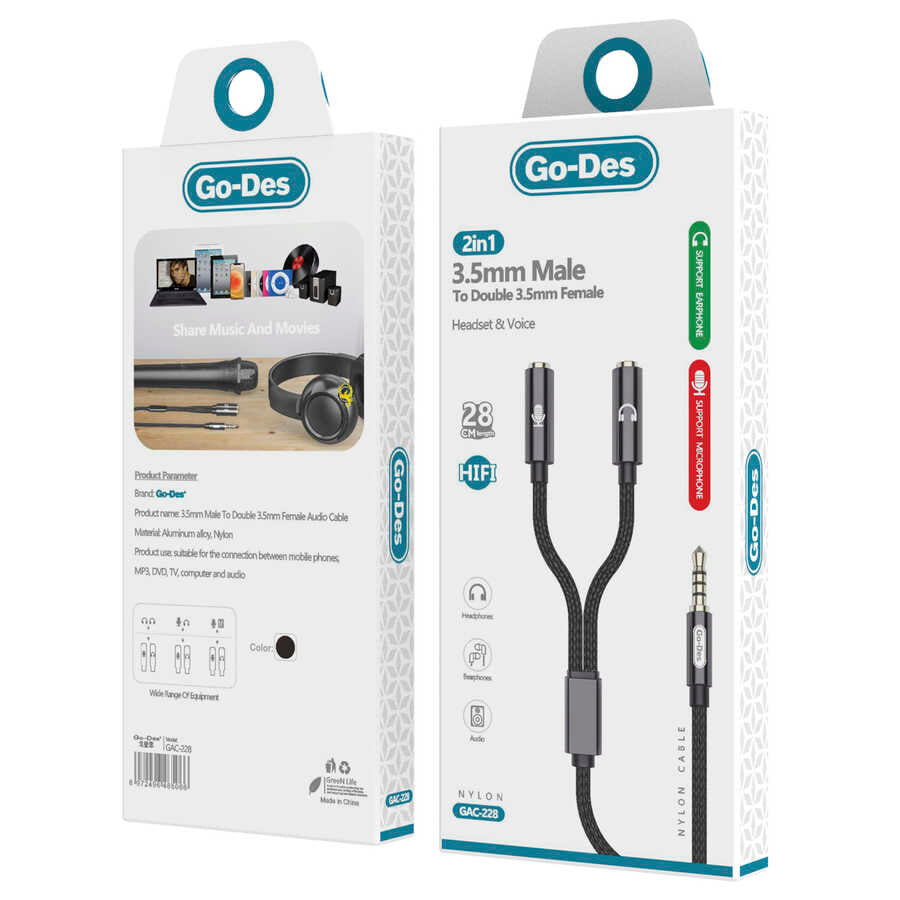 Go Des GAC-228 Kulaklık Ve Mikrofon Ucu Çoğaltıcı Siyah