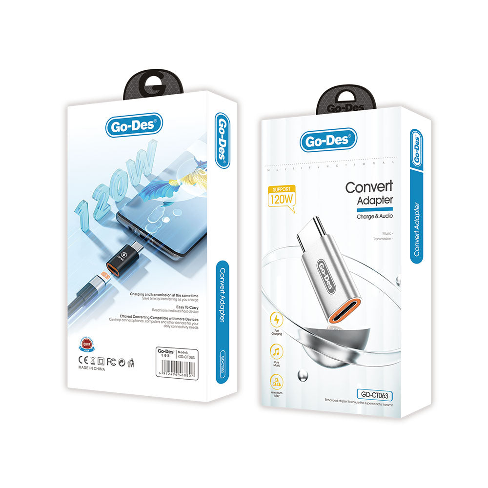 Go Des GD-CT063 Lightning to Type-C 120W Şarj ve Ses Destekli Dönüştürücü Gümüş