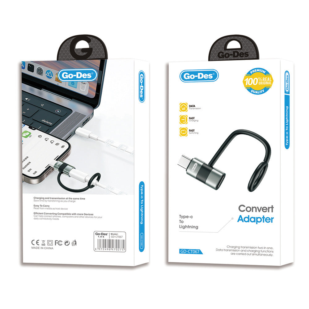 Go Des GD-CT067 Type-C to Lightning Data Ve Hızlı Şarj Adaptörü Siyah