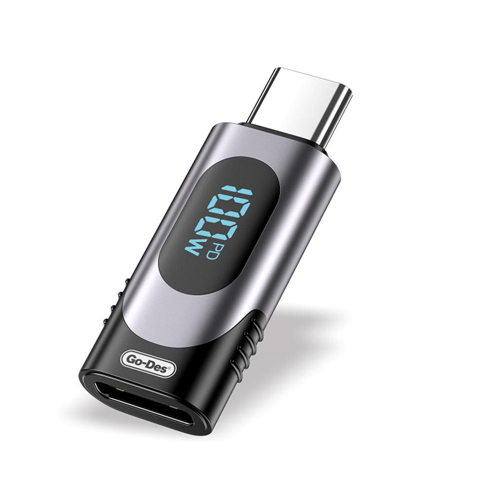 Go Des GD-CT072 Type-C to Type-C Dijital LED Göstergeli Hızlı Şarj Adaptörü 100W Gri