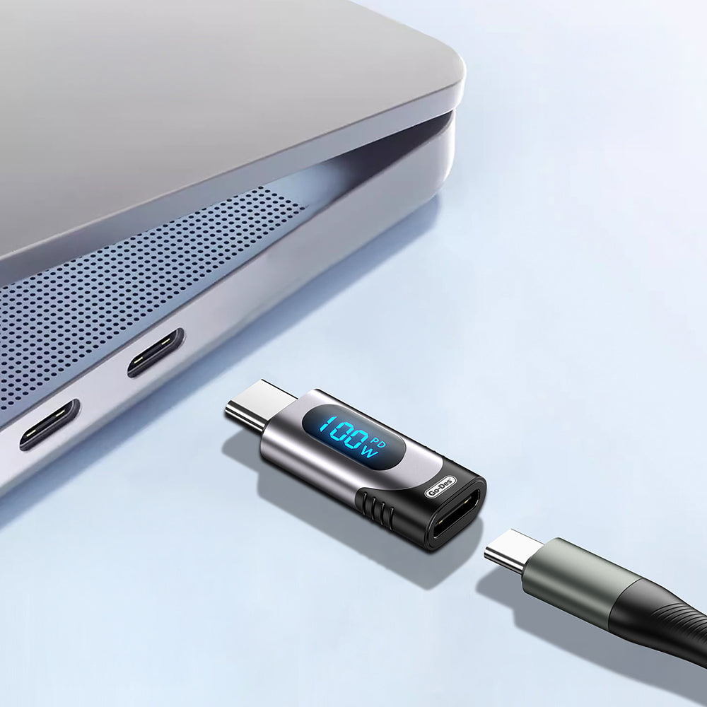 Go Des GD-CT072 Type-C to Type-C Dijital LED Göstergeli Hızlı Şarj Adaptörü 100W Gri