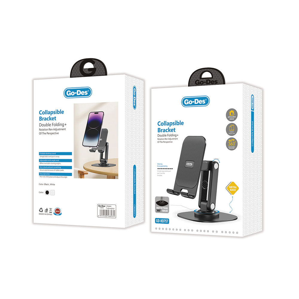 Go Des GD-HD757 Taşınabilir Katlanabilir 360 Dönebilen Metal Telefon ve Tablet Standı Siyah