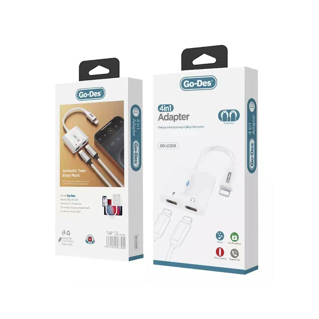 Go Des GD-UC039 Lightning To Lightning Kulaklık Çıkışlı Lightning Dönüştürücü Beyaz