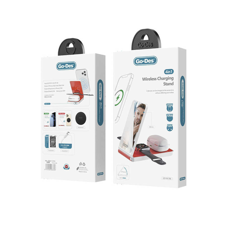 Go Des GD-WL766 Magnetik Wireless Hızlı Şarj Özellikli 4 in 1 Şarj İstasyonu 30W Beyaz