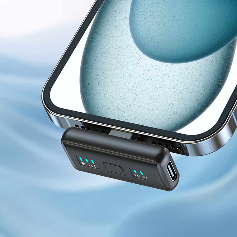 Go Des GD-WS307 2in1 Gürültü Engelleyici Özellikli Type-C ve Lightning Şarj Portlu Kablosuz Yaka Mikrofonu Siyah