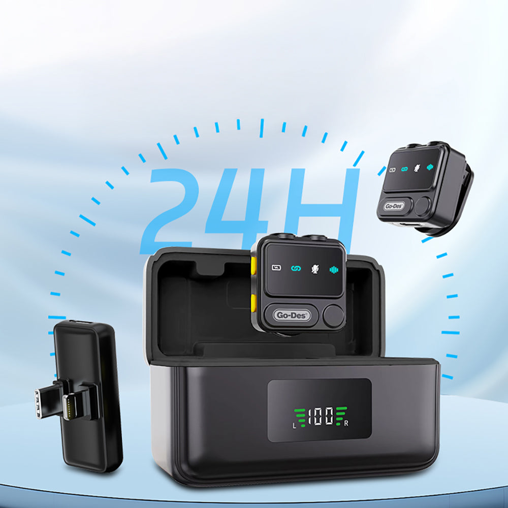 Go Des GD-WS307 2in1 Gürültü Engelleyici Özellikli Type-C ve Lightning Şarj Portlu Kablosuz Yaka Mikrofonu Siyah