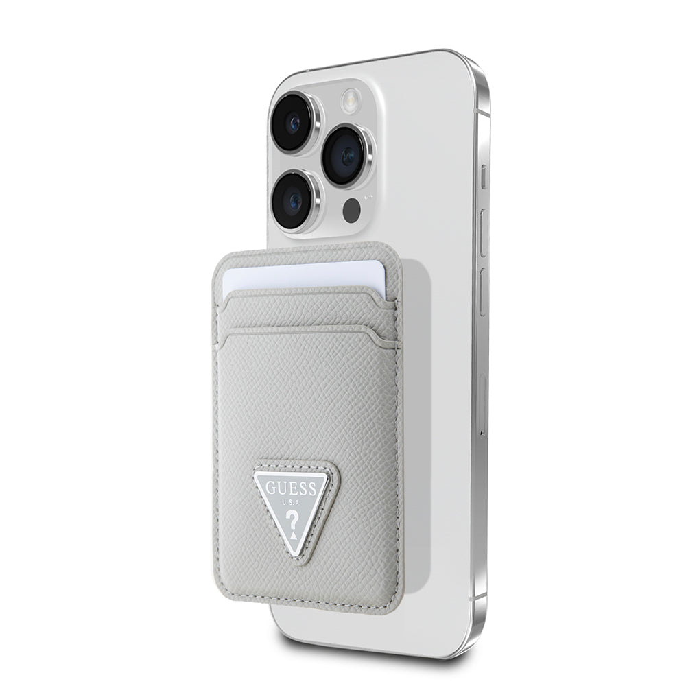 Guess Orjinal Lisanslı 2 Hazneli Üçgen Logolu Deri Magnetik Kartlık Bej