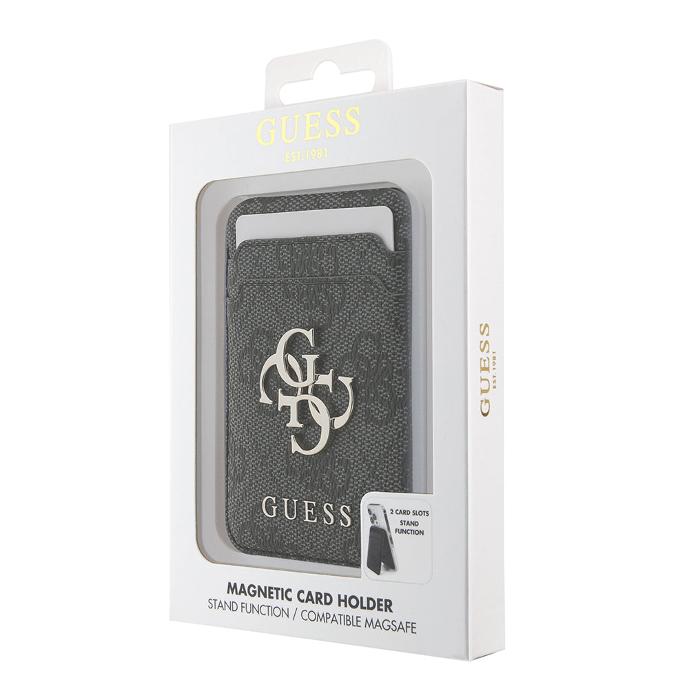 Guess Orjinal Lisanslı PU Deri 4G Desenli Metal Büyük 4G ve Yazı Logolu Standlı Magnetik Kartlık Kahverengi