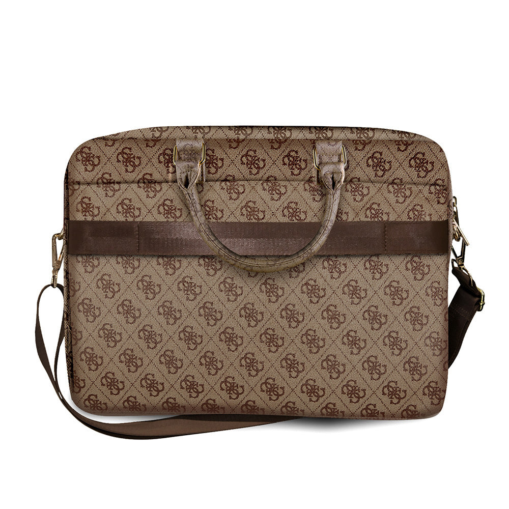 Guess Orjinal Lisanslı 4G Desenli Büyük 4G Logolu Omuz Askılı 15 inç Laptop Çantası Kahverengi