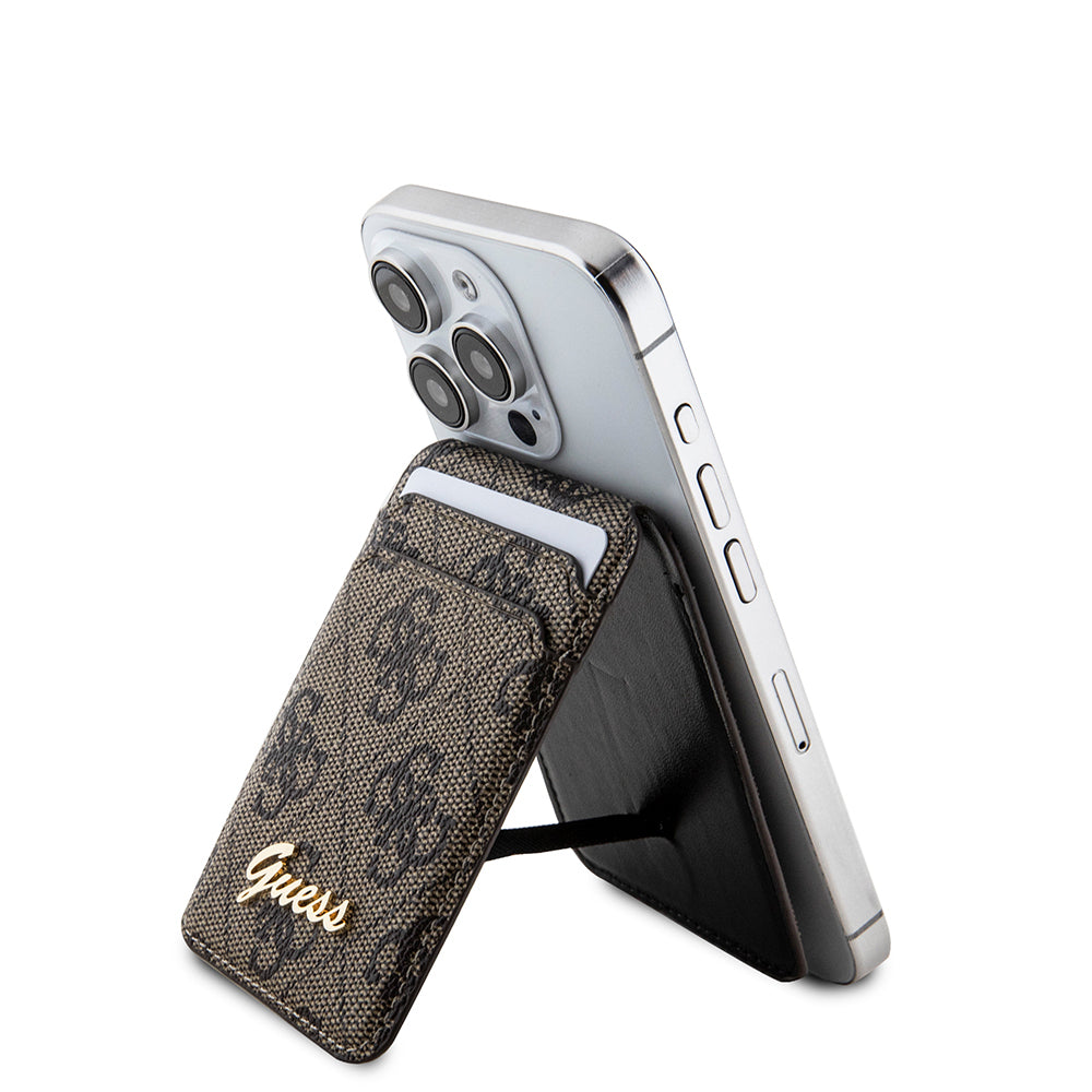 Guess Orjinal Lisanslı 4G Desenli Metal Script Logolu Magnetik Kartlık Kahverengi