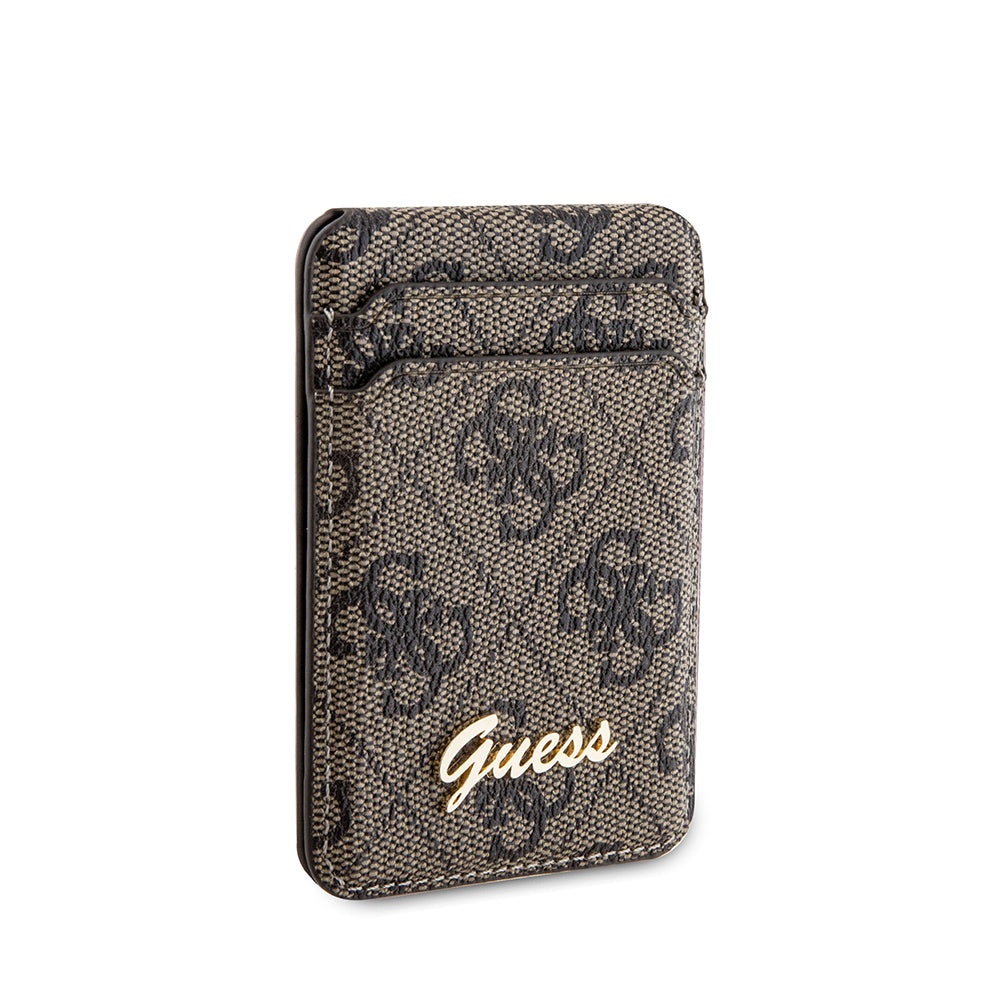 Guess Orjinal Lisanslı 4G Desenli Metal Script Logolu Magnetik Kartlık Kahverengi