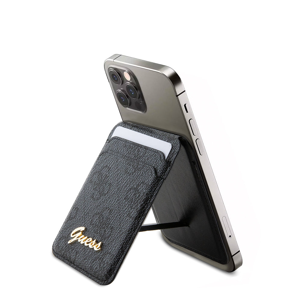 Guess Orjinal Lisanslı 4G Desenli Metal Script Logolu Magnetik Kartlık Siyah