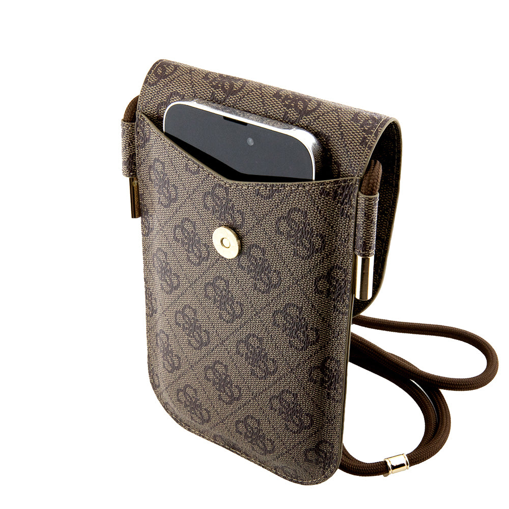 Guess Orjinal Lisanslı 4G Desenli Askılı Mıknatıs Kapaklı Çanta Kahverengi