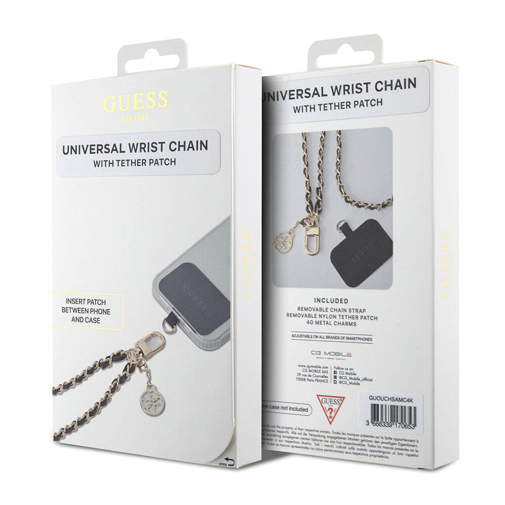 Guess Orjinal Lisanslı 4G Logolu Bağlama İpli Saffiano Telefon Askı Zinciri Siyah