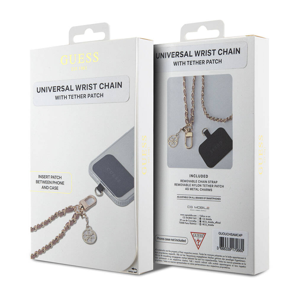 Guess Orjinal Lisanslı 4G Logolu Bağlama İpli Saffiano Telefon Askı Zinciri Pembe