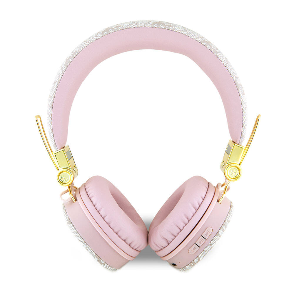Guess Orjinal Lisanslı 4G Metal Logo PU Deri Ayarlanabilir Kulak Üstü Bluetooth Kulaklık Pembe