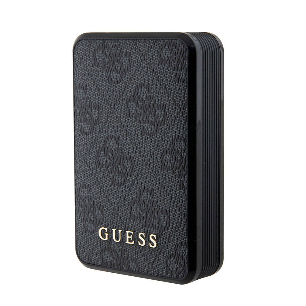 Guess Orjinal Lisanslı Dijital Led Göstergeli PU Deri 4G Desenli Metal Yazı Logolu Powerbank 10000mAh 18W Siyah