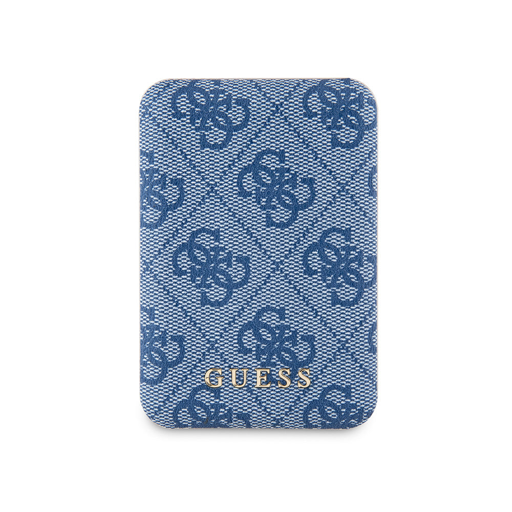 Guess Orjinal Lisanslı Dijital Led Göstergeli PU Deri 4G Desenli Metal Yazı Logolu Powerbank 5000mAh 15W Mavi