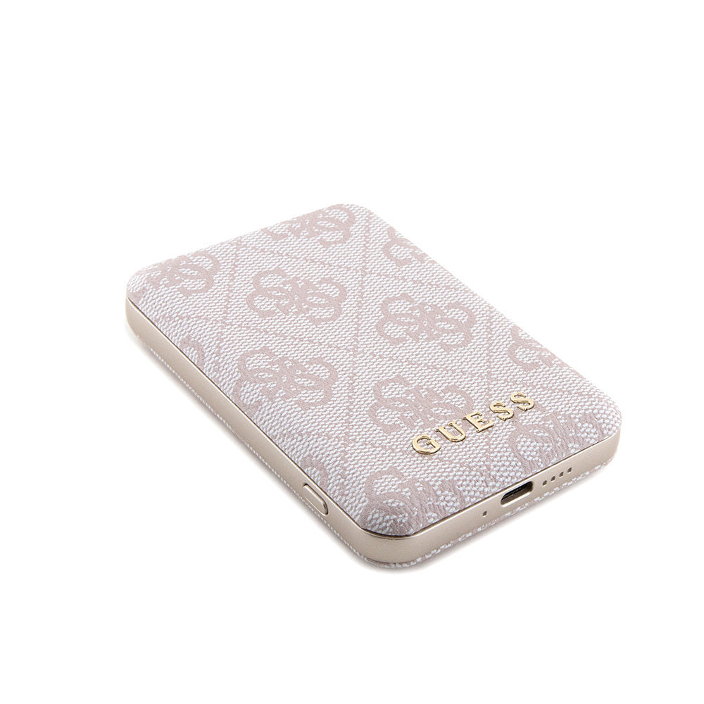 Guess Orjinal Lisanslı Dijital Led Göstergeli PU Deri 4G Desenli Metal Yazı Logolu Powerbank 5000mAh 15W Siyah