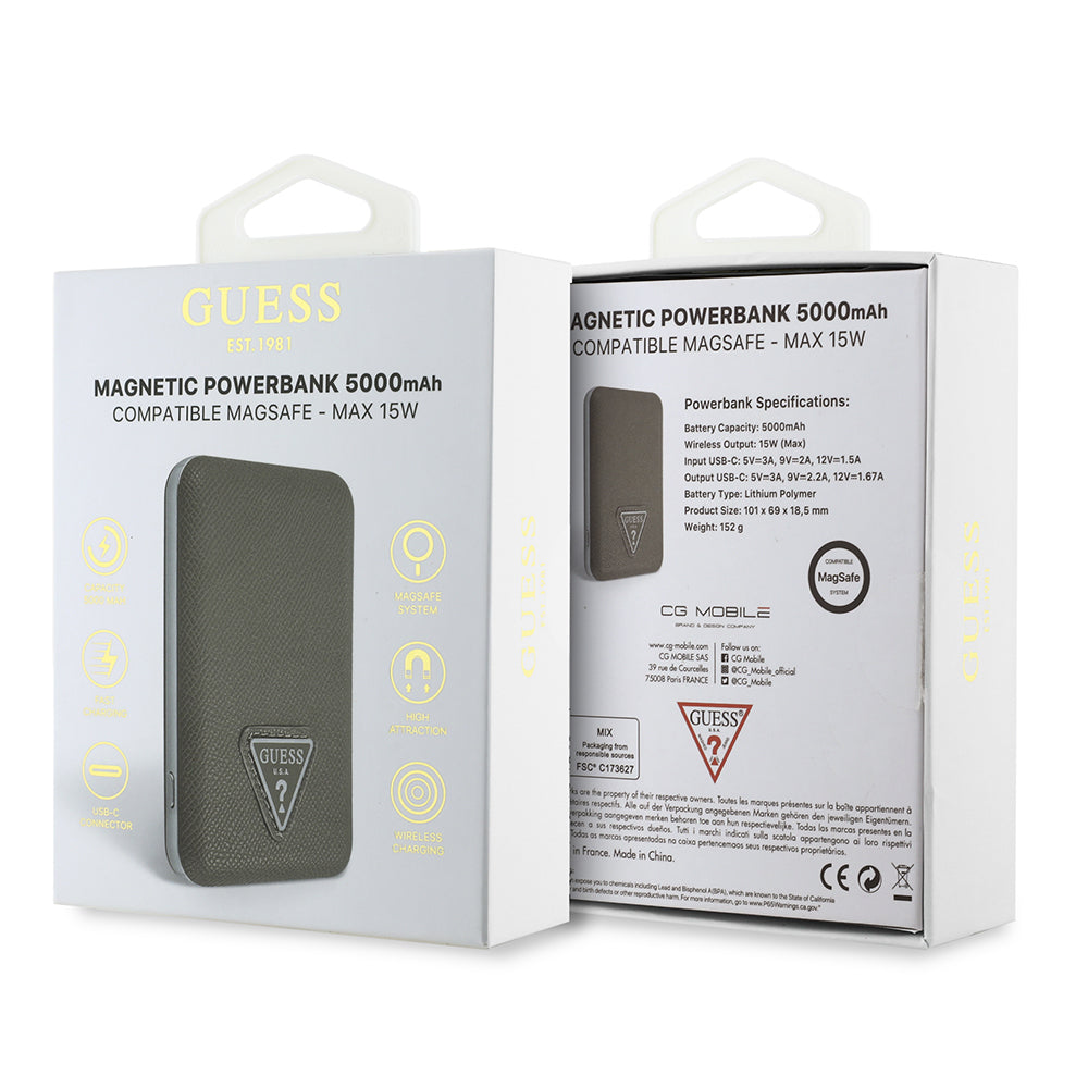 Guess Orjinal Lisanslı Dijital Led Göstergeli PU Deri Yüzey Üçgen Logolu Powerbank 5000mAh 15W Siyah