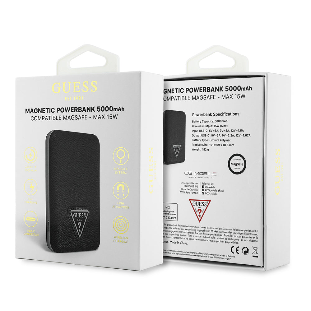 Guess Orjinal Lisanslı Dijital Led Göstergeli PU Deri Yüzey Üçgen Logolu Powerbank 5000mAh 15W Kahverengi