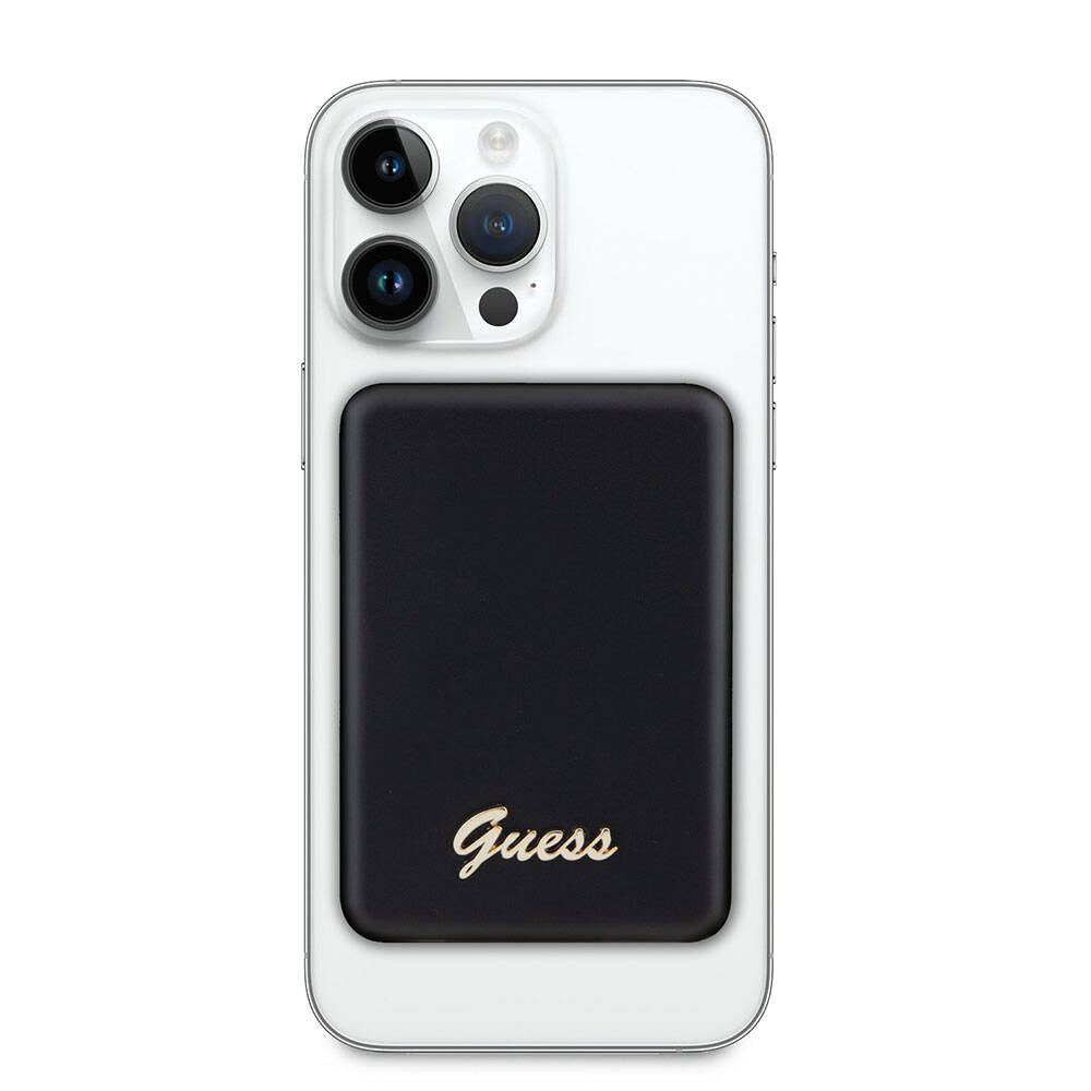 Guess Orjinal Lisanslı M-safe Şarj Özellikli Metal Yazı Logolu Powerbank 5000mAh 15W Siyah