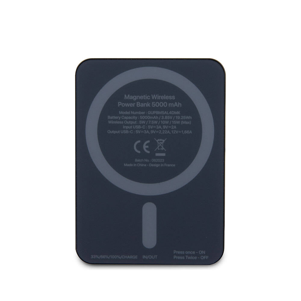 Guess Orjinal Lisanslı M-safe Şarj Özellikli Metal Yazı Logolu Powerbank 5000mAh 15W Siyah