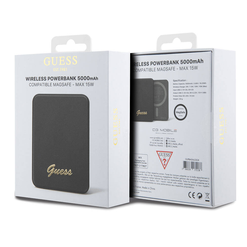 Guess Orjinal Lisanslı M-safe Şarj Özellikli Metal Yazı Logolu Powerbank 5000mAh 15W Gold