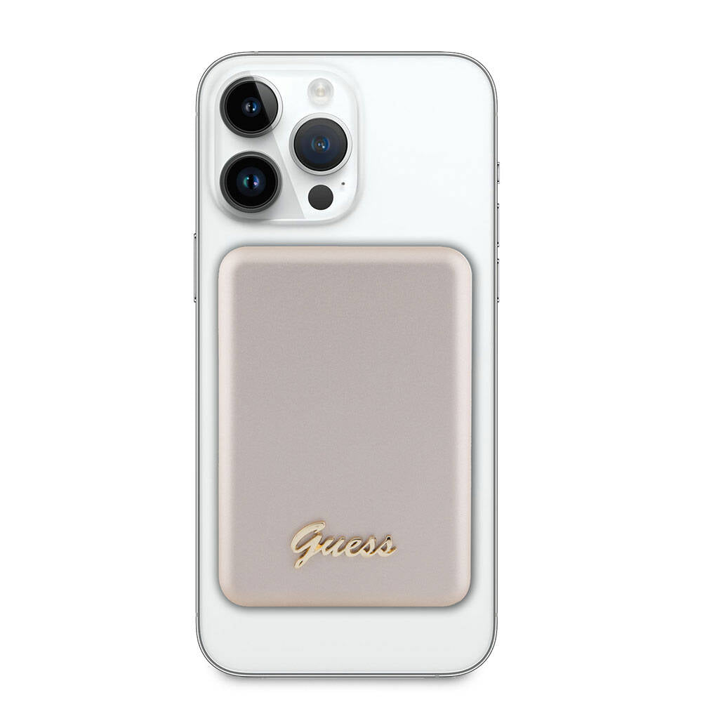 Guess Orjinal Lisanslı M-safe Şarj Özellikli Metal Yazı Logolu Powerbank 5000mAh 15W Gold