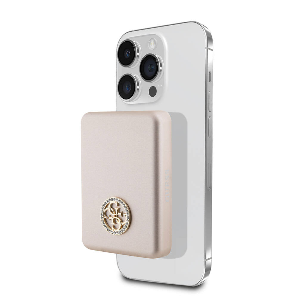 Guess Orjinal Lisanslı M-safe Şarj Özellikli Taşlı 4G Logolu Powerbank 3000mAh 5W Gold