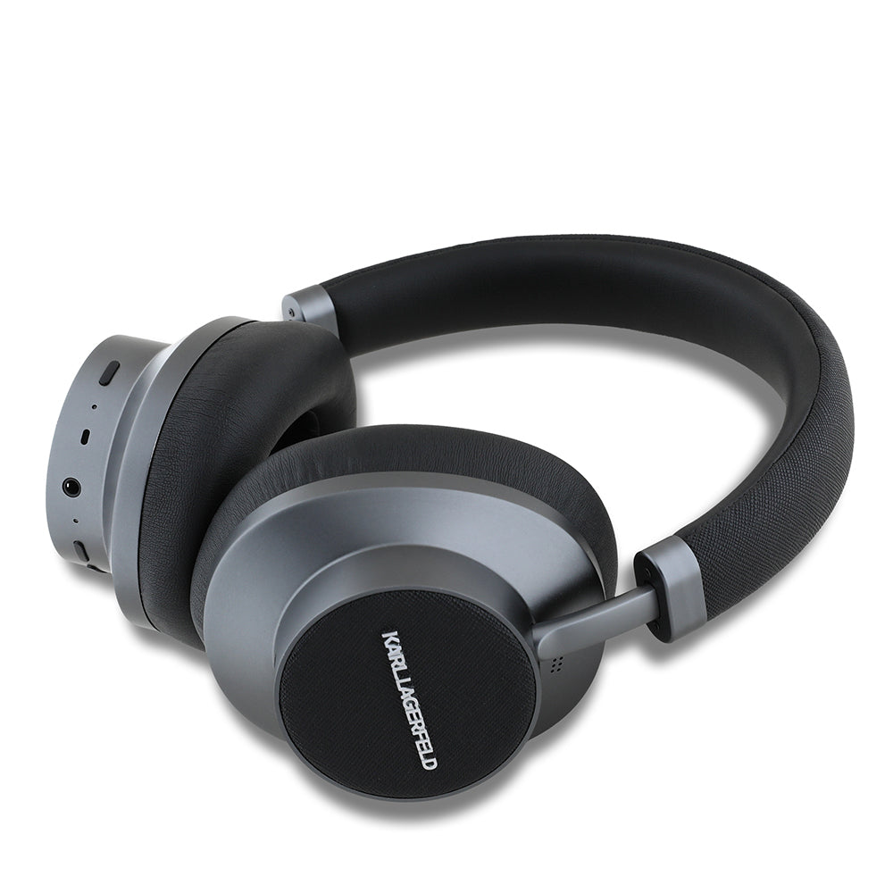 Karl Lagerfeld Orjinal Lisanslı ANC/ENC Özellikli KL Yazı Logolu Saffiano Serisi Kulak Üstü Bluetooth Kulaklık v5.3 Siyah