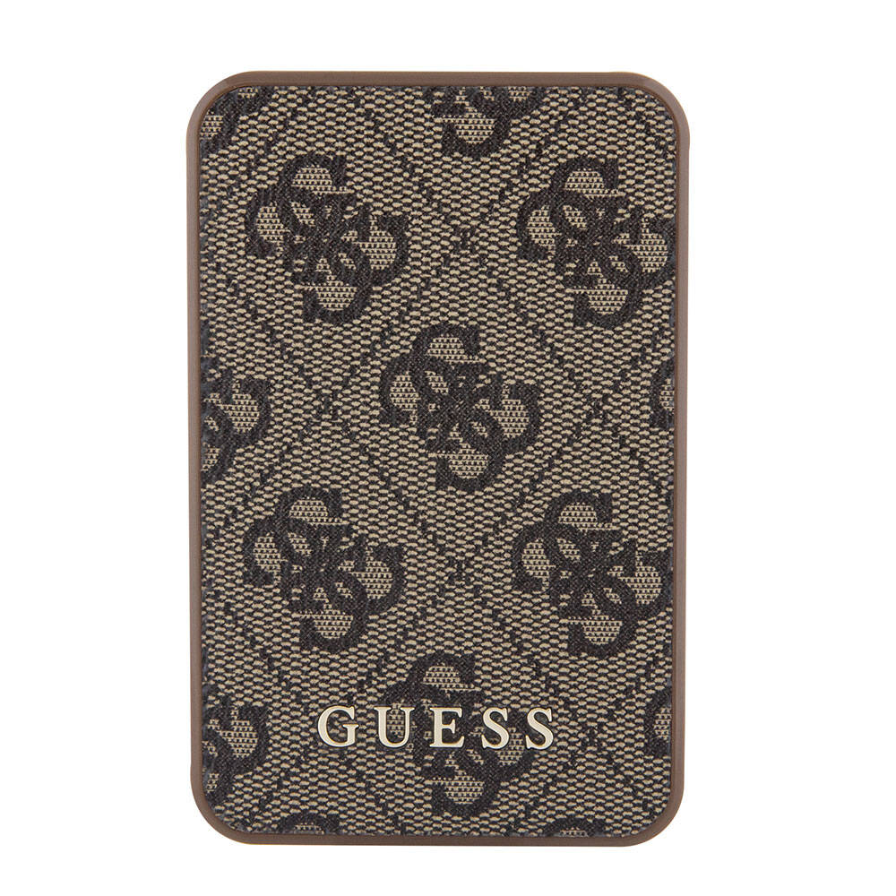 Guess Orjinal Lisanslı PU Deri 4G Desenli Metal Yazı Logolu Powerbank 5000mAh Kahverengi