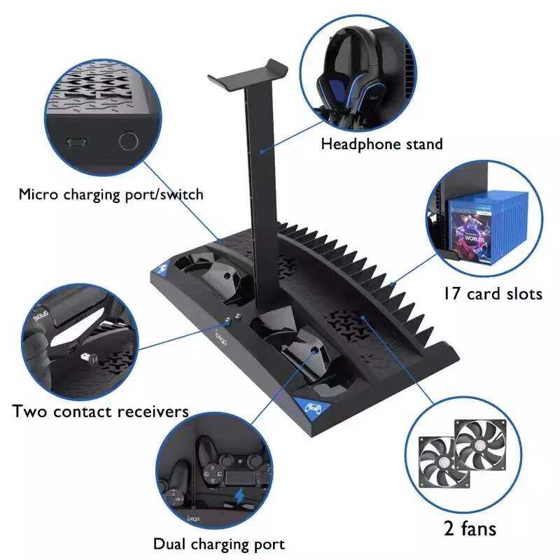 iPega PG-P4009 Playstation 4 Şarj İstasyonu ve Kulaklık Standı Siyah