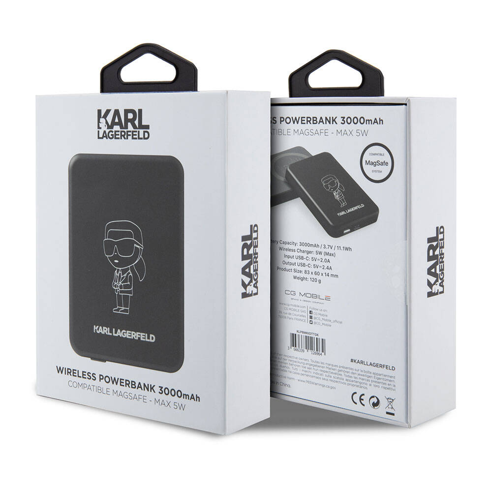 Karl Lagerfeld Led Işıklı Göstergeli M-safe Magnetik Orjinal Lisanslı Powerbank 3000 Mah Siyah