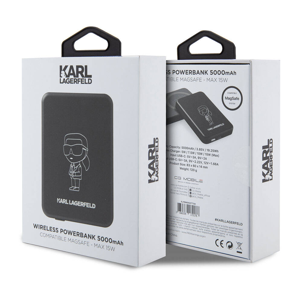 Karl Lagerfeld Led Işıklı Göstergeli M-safe Magnetik Orjinal Lisanslı Powerbank 5000 Mah Siyah