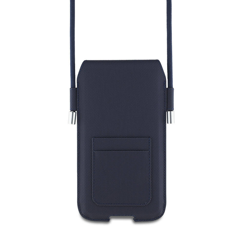 Lacoste Orjinal Lisanslı Çapraz Vücut Askılı PU Pike Desenli 6.7 inç'e Kadar Universal Kılıf Lacivert