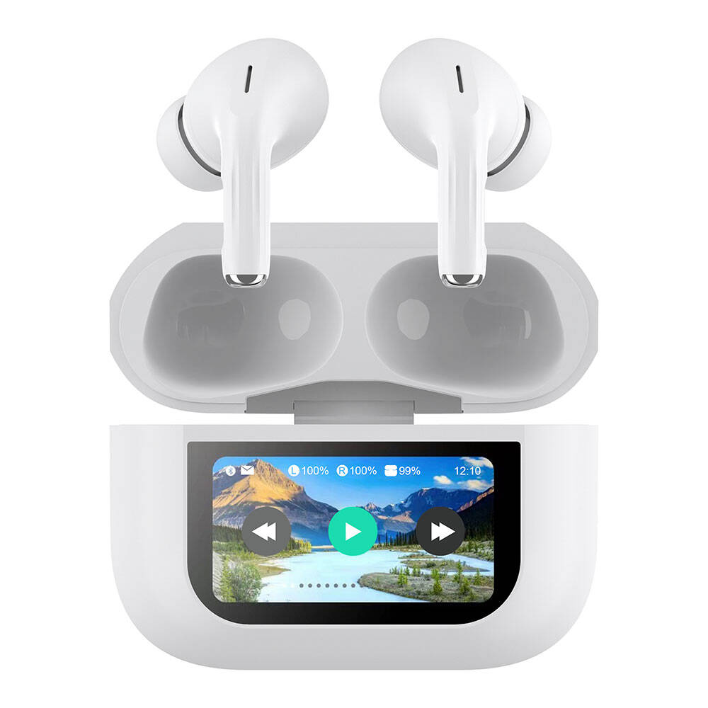 Lapas BTK-ZR76 ANC Özellikli Dokunmatik LCD Ekranlı TWS Kulak İçi Bluetooth v5.4 Kulaklık Beyaz