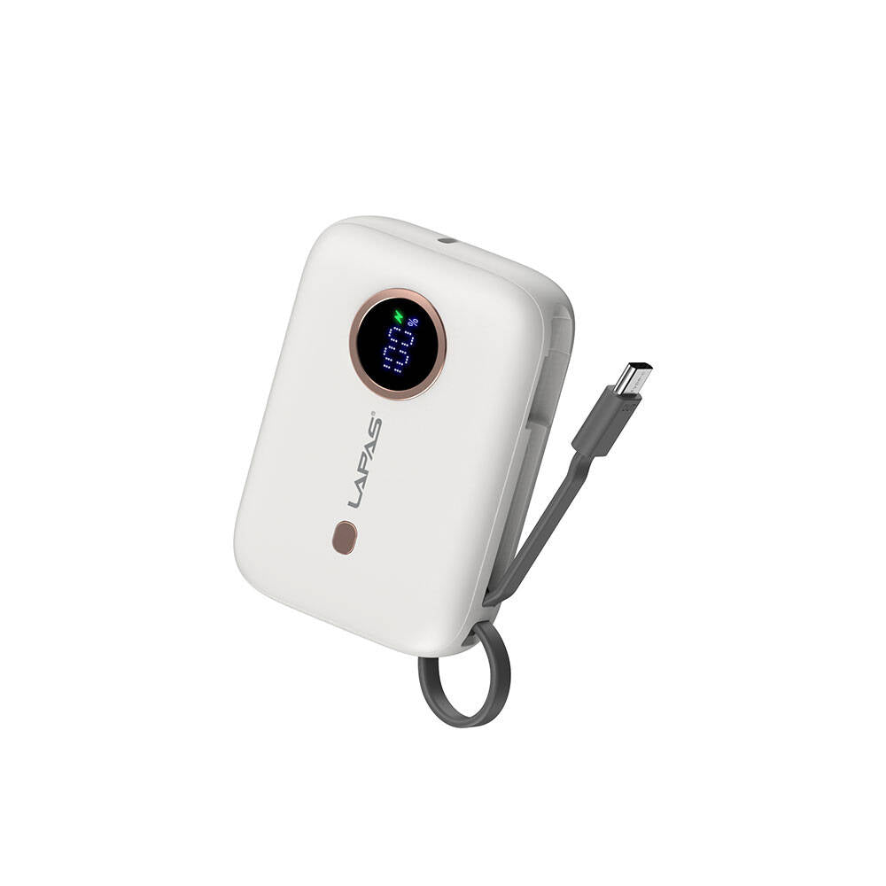 Lapas LP-PW001 Dijital LED Göstergeli Type-C Kablolu Taşınabilir Powerbank 10.000mAh Siyah