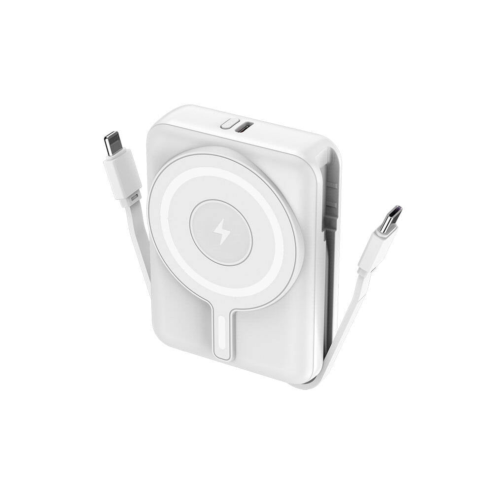 Lapas LP-PW002 Dijital LED Göstergeli Type-C & Lightning Kablosuz Taşınabilir Powerbank 10.000mAh Beyaz