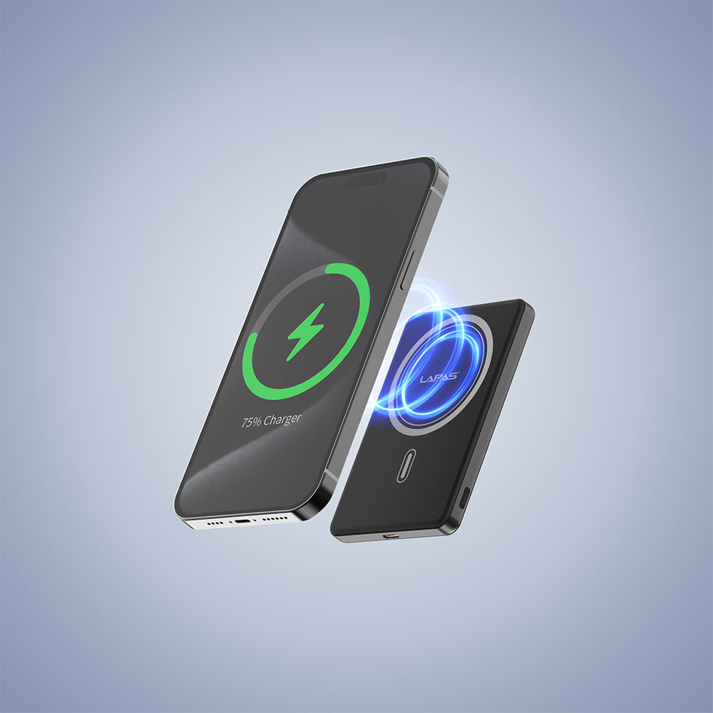 Lapas LP-PW003 Ultra İnce Hızlı Şarj Özellikli Wireless Powerbank 5000mAh 15W Gri