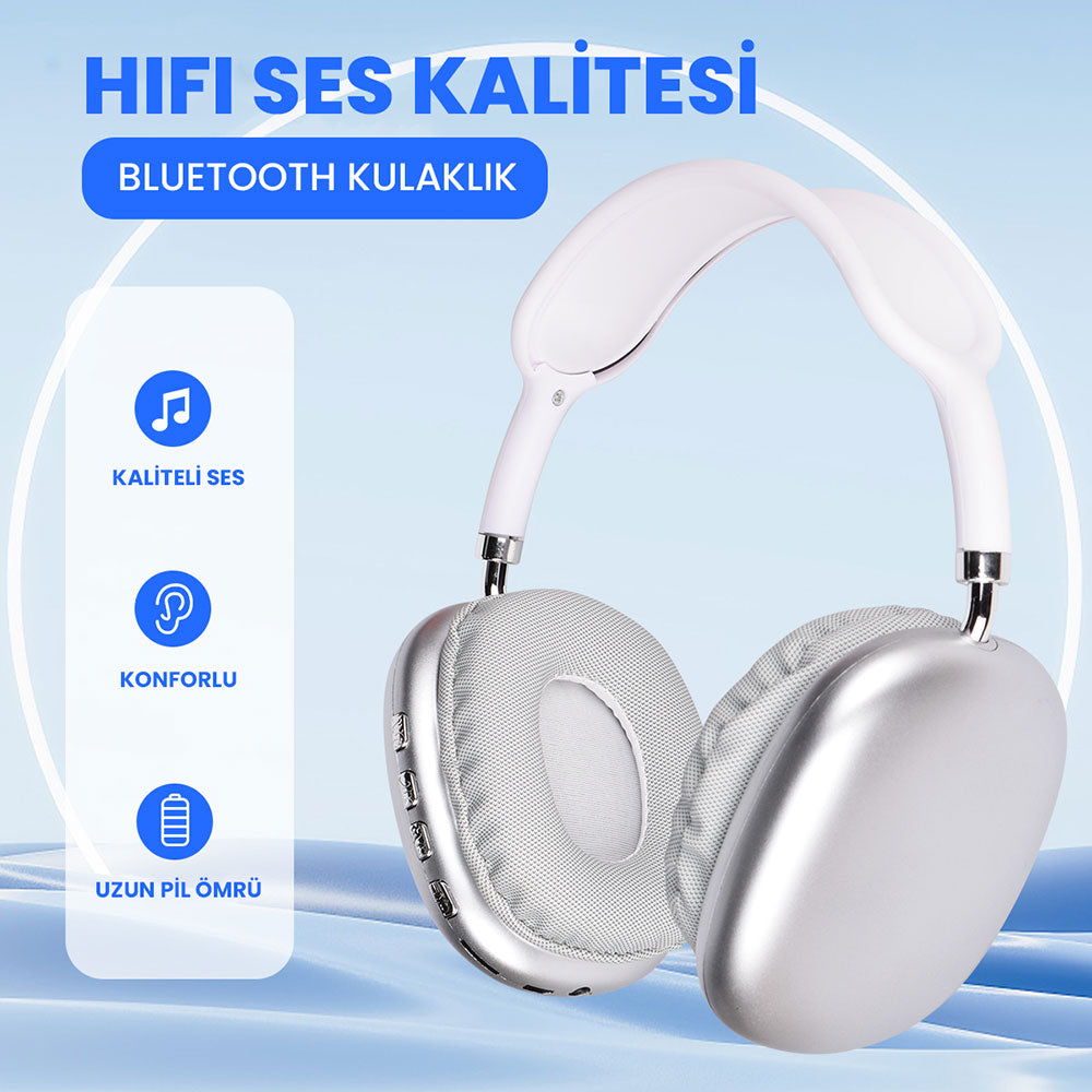 Lapas P10 Hi-Fi Ses Kalitesi Ayarlanabilir ve Katlanabilir Kulak Üstü Bluetooth Kulaklık Gümüş