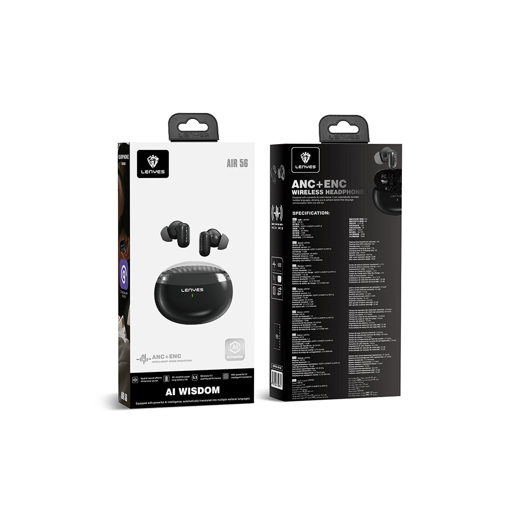 Lenyes Air 56 Ai Çeviri Özellikli ANC/ENC Teknolojili Kulak İçi Bluetooth Kulaklık v5.3 Siyah