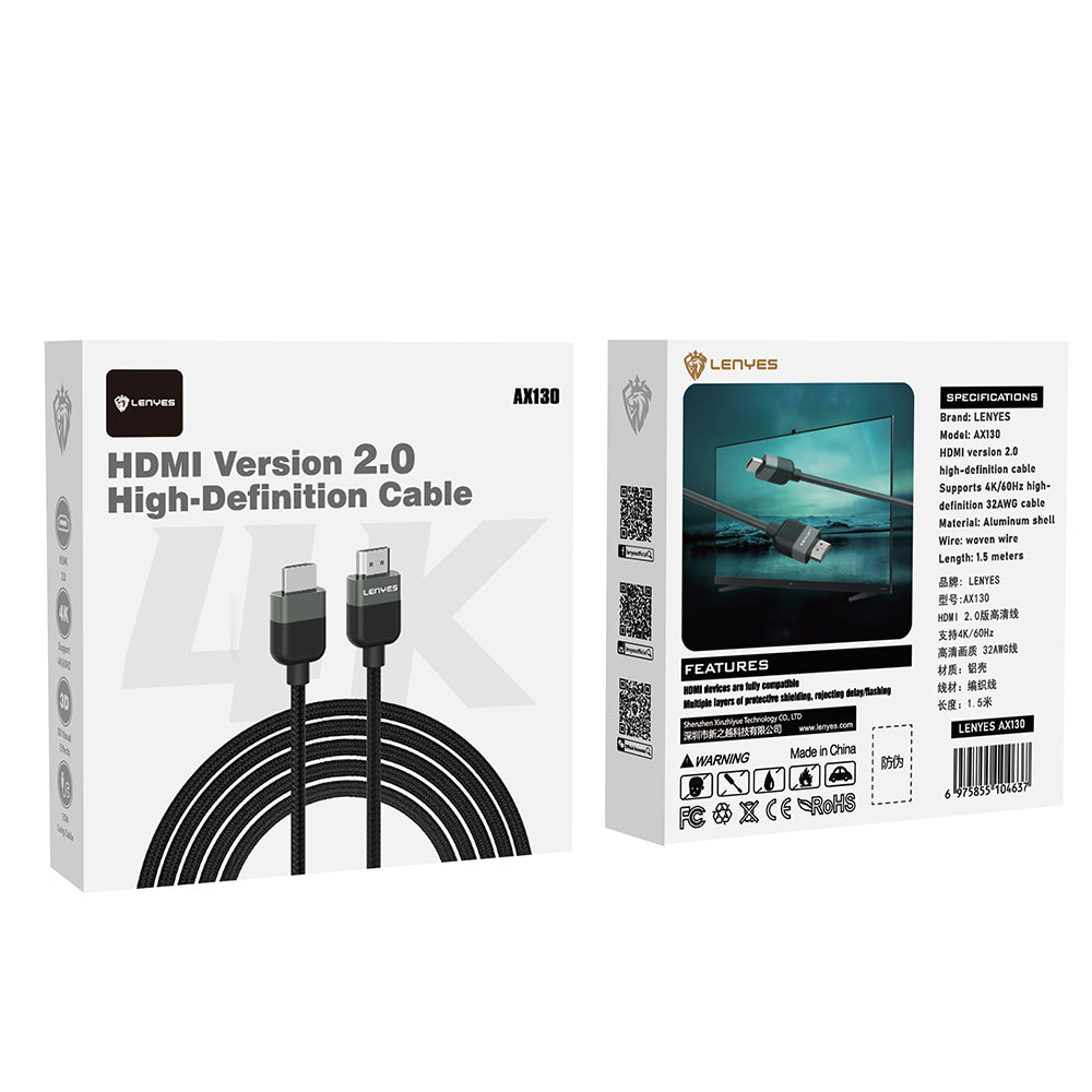 Lenyes AX130 HDTV Görüntü ve Ses Aktarıcı HDMI Kablo Ultra HD 4K 60Hz 1.5M Siyah