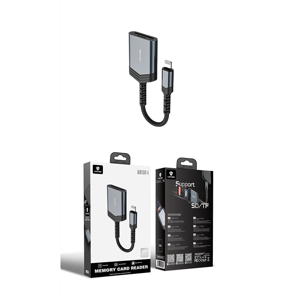 Lenyes AX137 2in1 Lightning to TF/SD Kart Çevirici Dönüştürücü Siyah