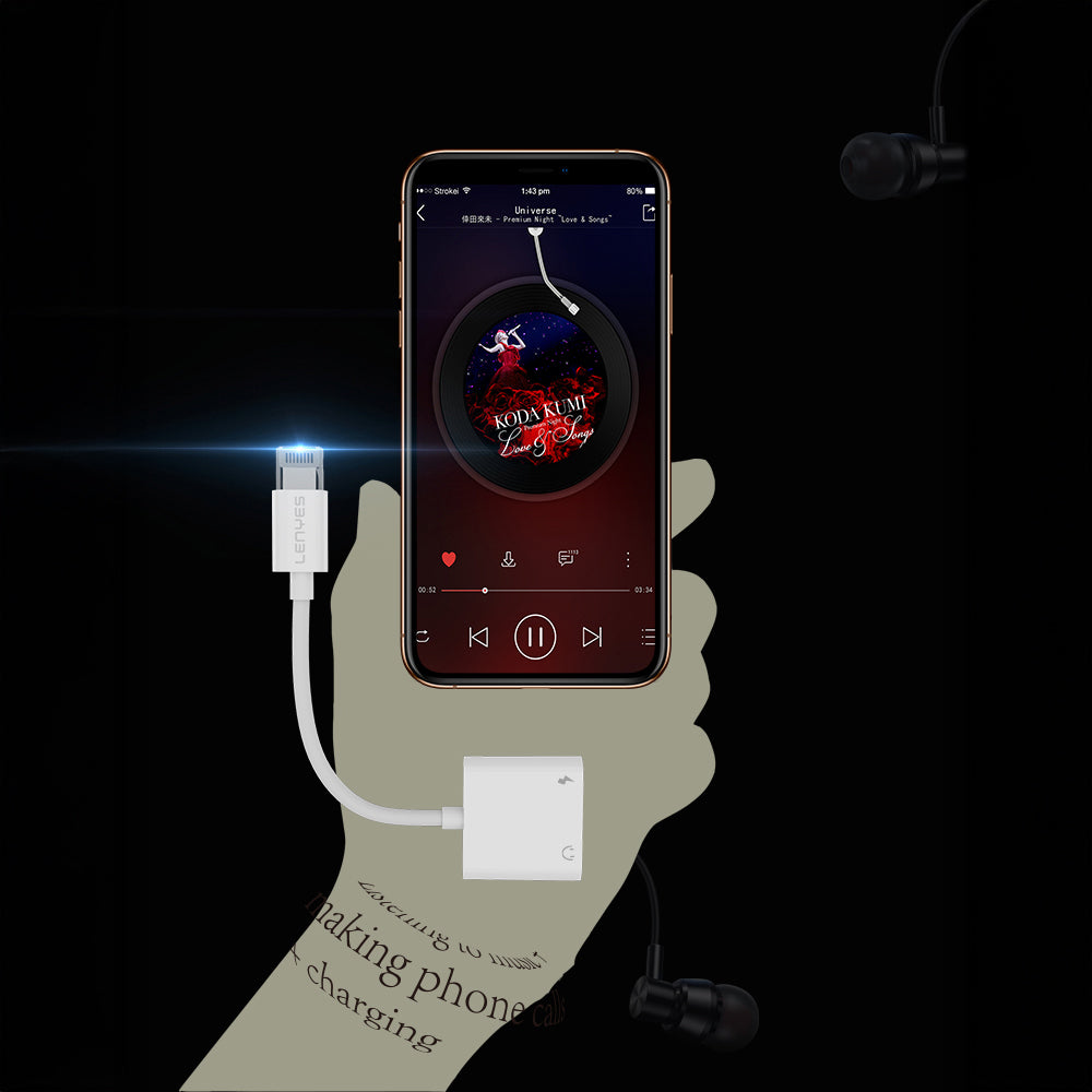 Lenyes AX92 Lightning to Lightning 2in1 Şarj ve Kulaklık Dönüştürücü Adaptör Beyaz