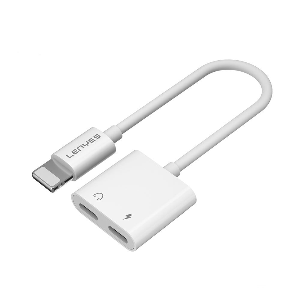 Lenyes AX92 Lightning to Lightning 2in1 Şarj ve Kulaklık Dönüştürücü Adaptör Beyaz