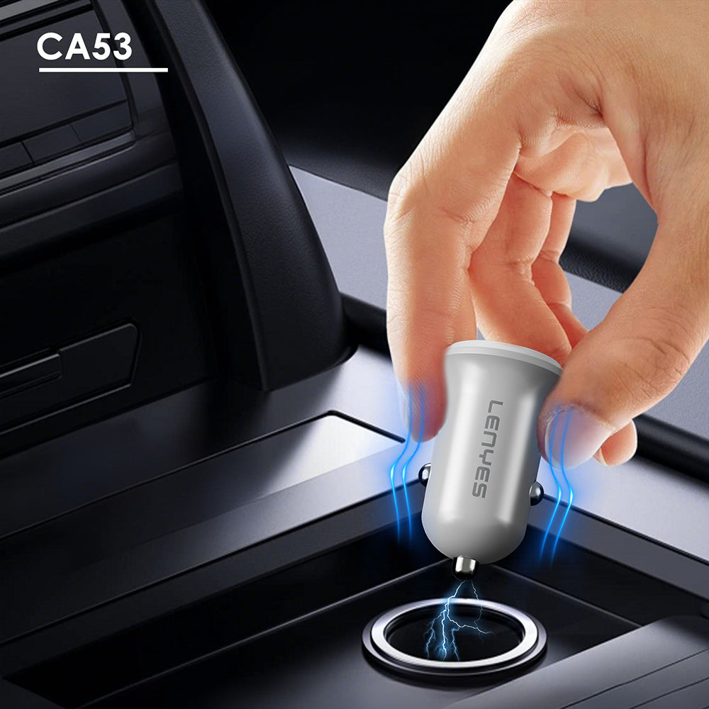 Lenyes CA53 Hızlı Şarj Özellikli Dual Type-C + USB-A Portlu Mini Araç Şarj Aleti 30W Beyaz